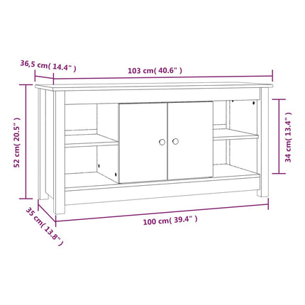 tv-bord 103x36,5x52 cm massivt fyrretræ grå