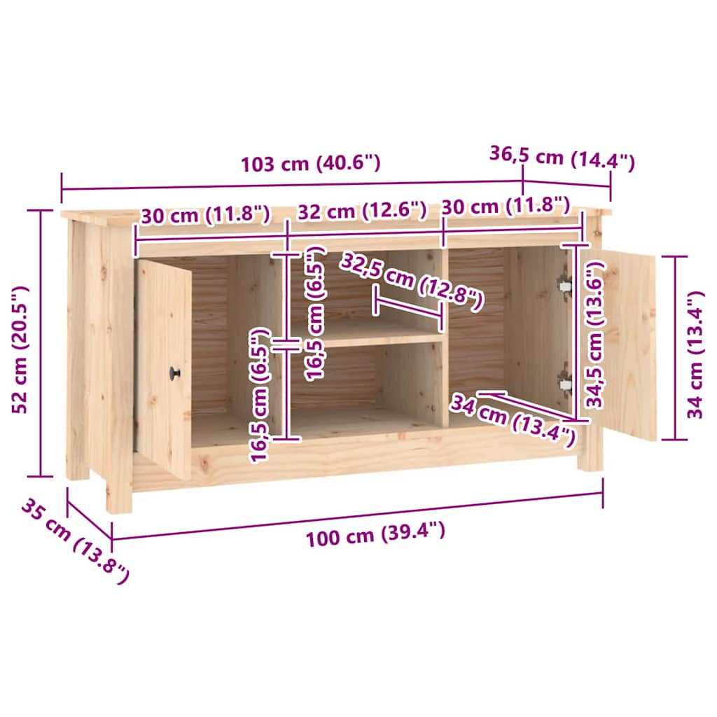 tv-bord 103x36,5x52 cm massivt fyrretræ