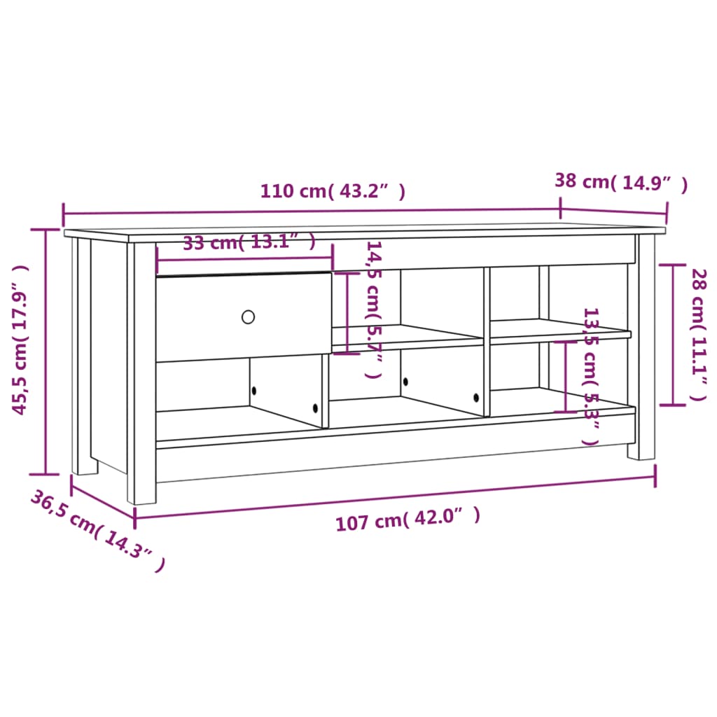 skoreol 110x38x45,5 cm massivt fyrretræ hvid