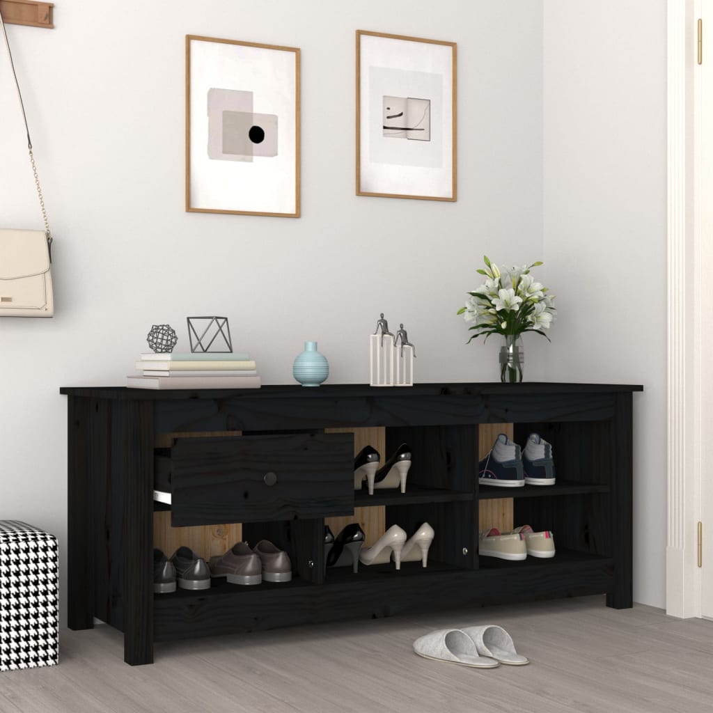 skoreol 110x38x45,5 cm massivt fyrretræ sort