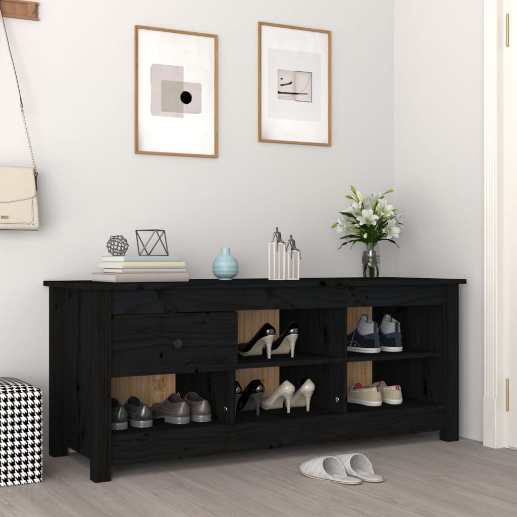 skoreol 110x38x45,5 cm massivt fyrretræ sort