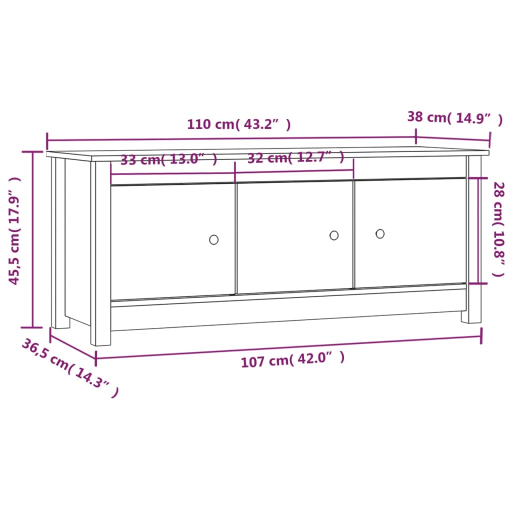 skoreol 110x38x45,5 cm massivt fyrretræ sort