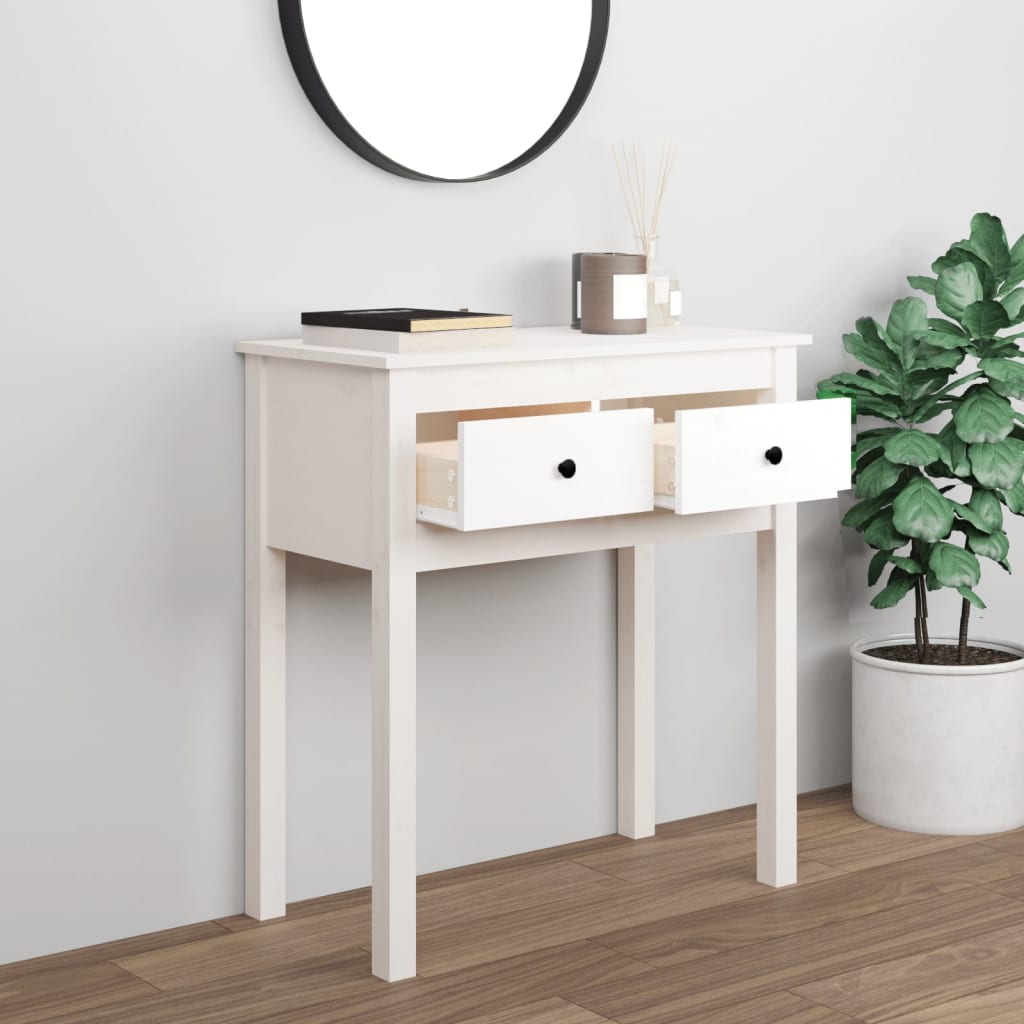 konsolbord 70x35x75 cm massivt fyrretræ hvid