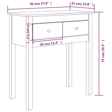 konsolbord 70x35x75 cm massivt fyrretræ gyldenbrun