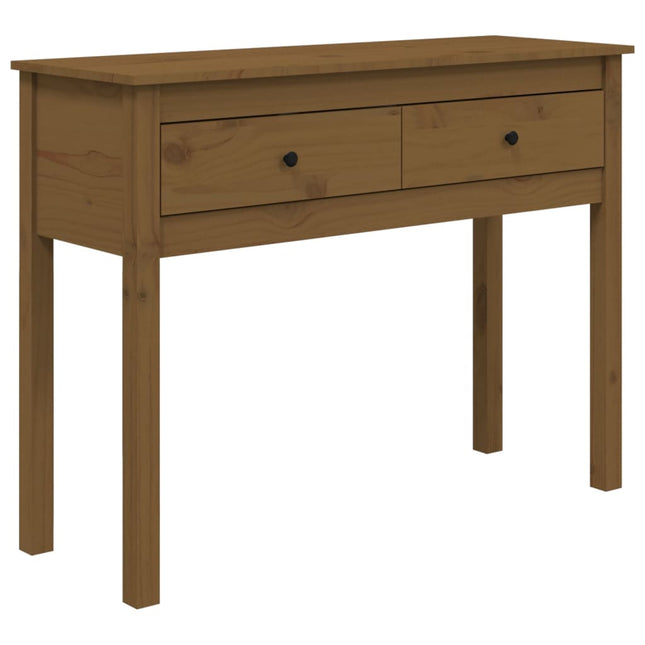 konsolbord 100x35x75 cm massivt fyrretræ gyldenbrun