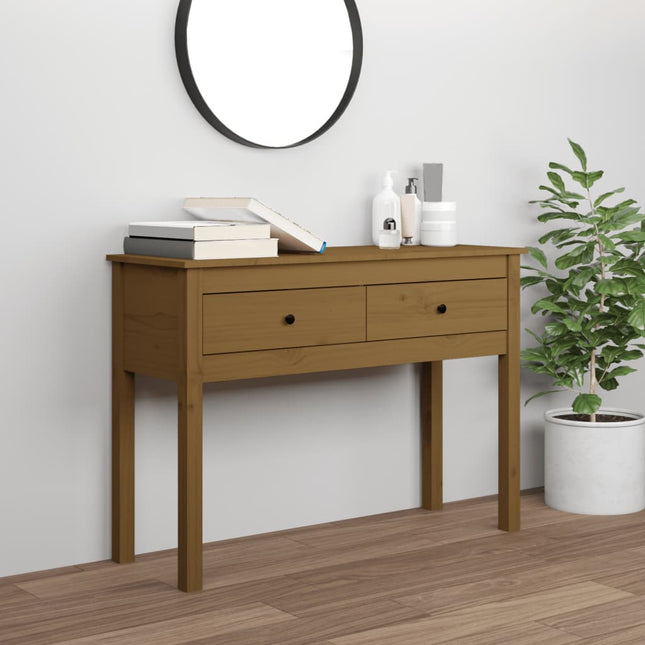 konsolbord 100x35x75 cm massivt fyrretræ gyldenbrun