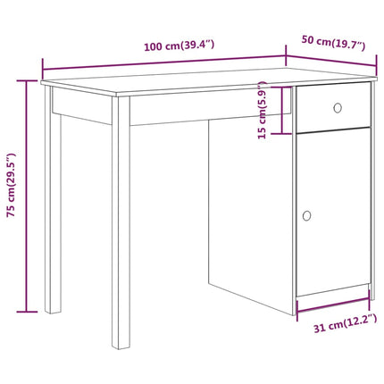 skrivebord 100x50x75 cm massivt fyrretræ