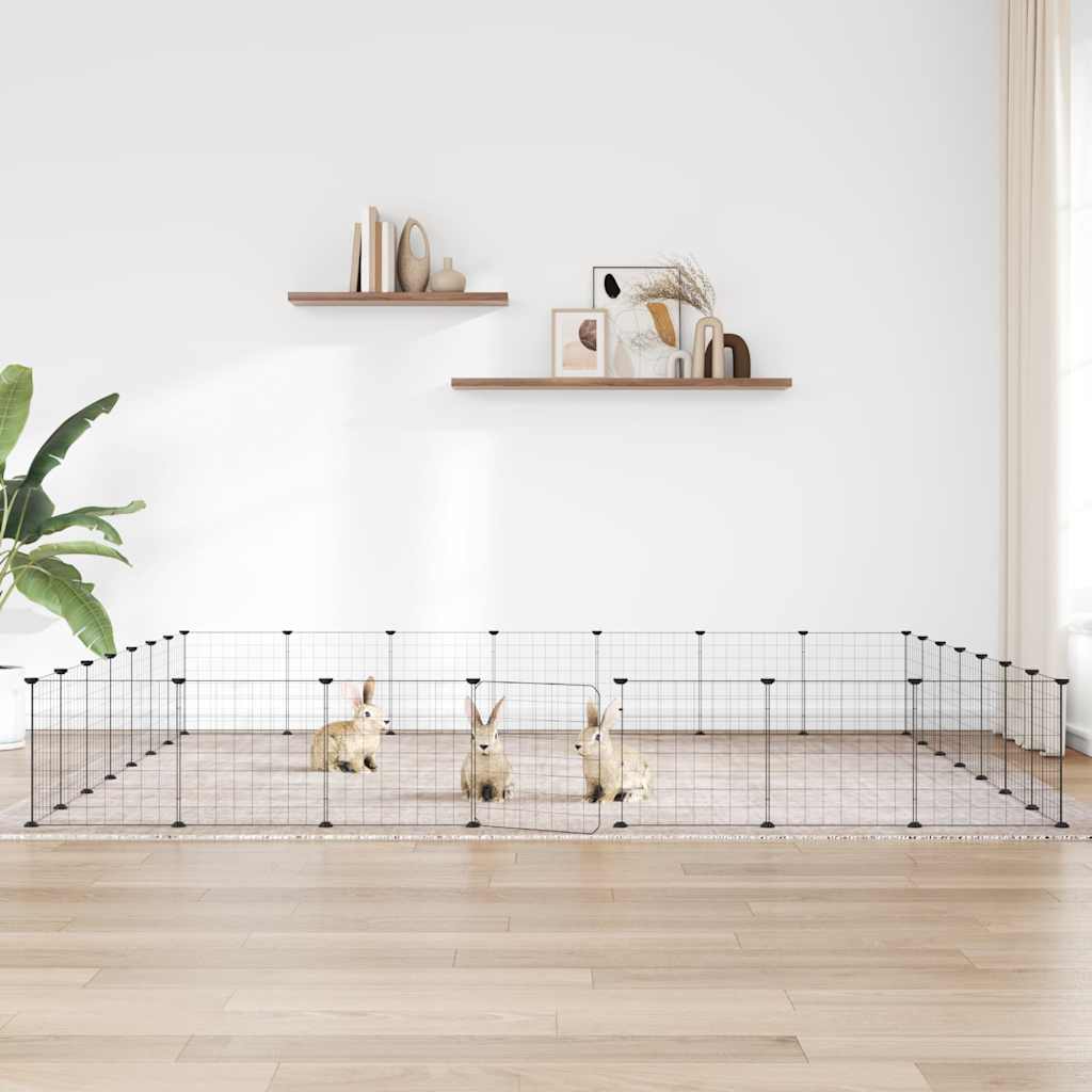 28-panels kæledyrsindhegning med låge 35x35 cm stål sort