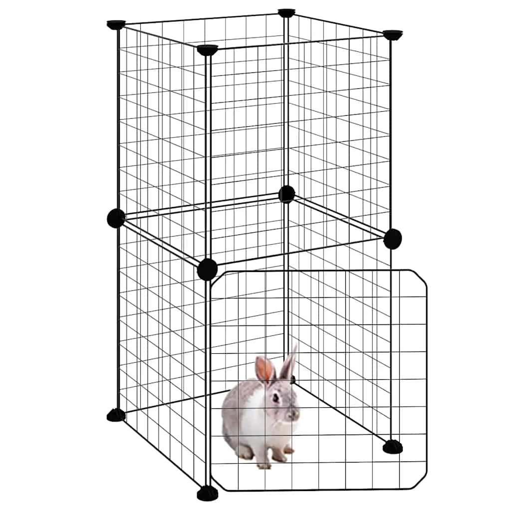 8-panels kæledyrsindhegning med låge 35x35 cm stål sort