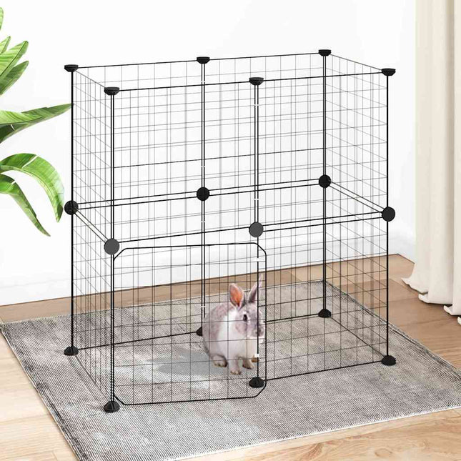 12-panels kæledyrsindhegning med låge 70x35x70 cm stål sort