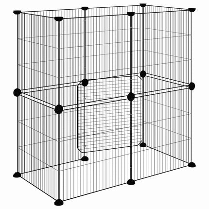 12-panels kæledyrsindhegning med låge 35x35 cm stål sort