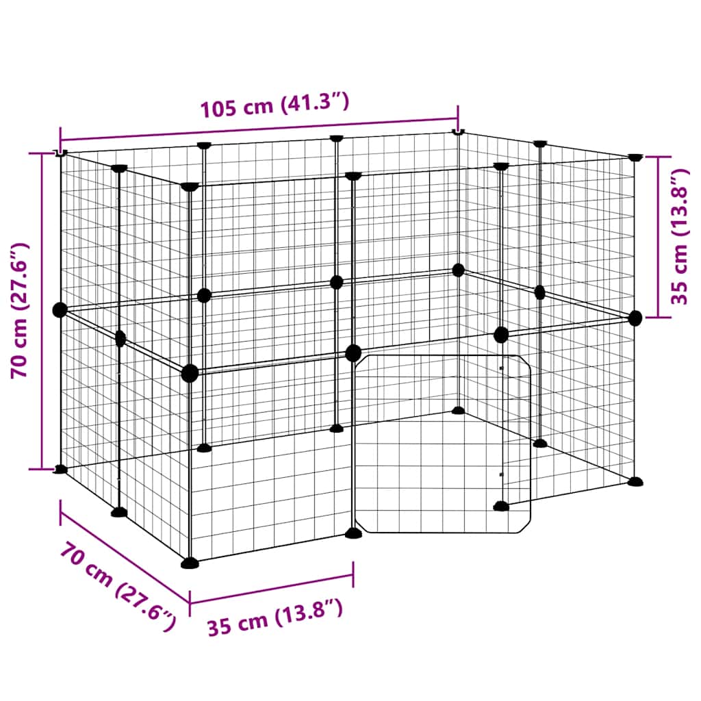 20-panels kæledyrsindhegning med låge 35x35 cm stål sort