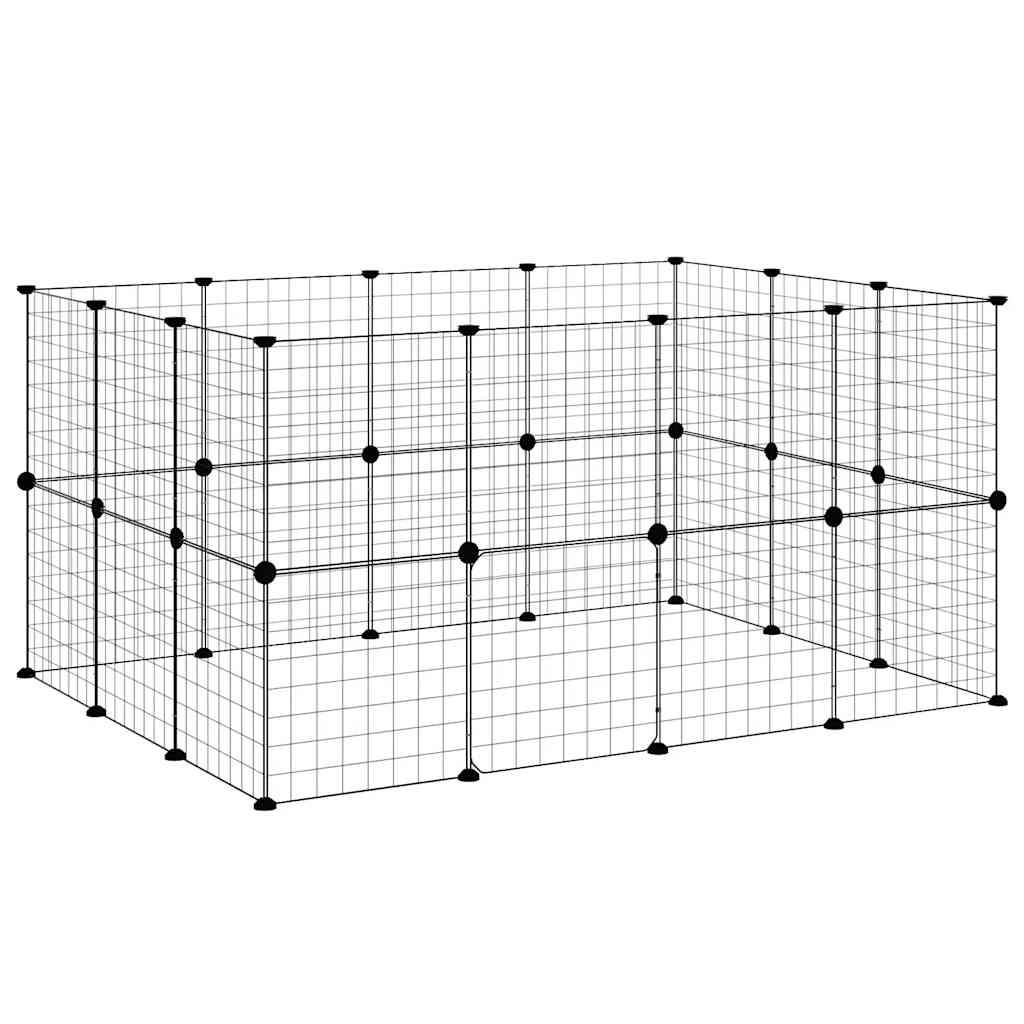 28-panels kæledyrsindhegning med låge 35x35 cm stål sort