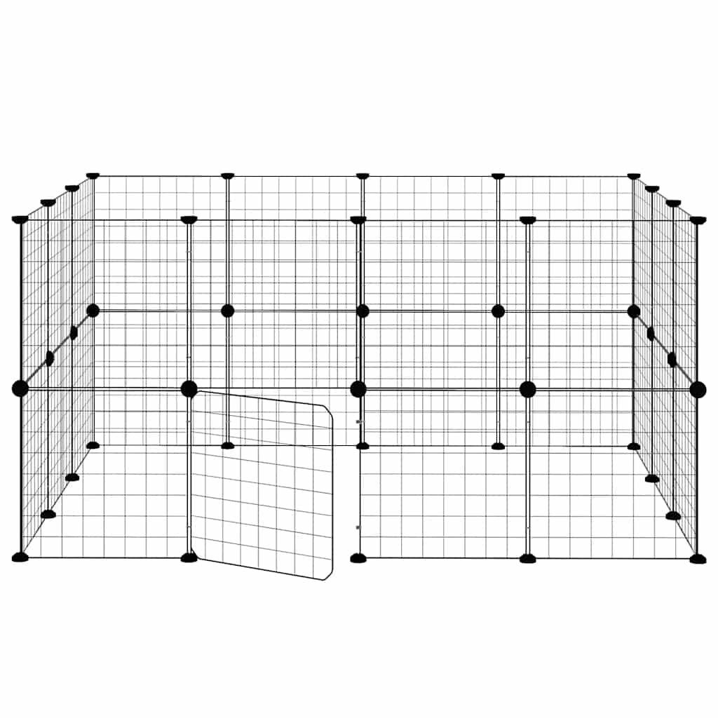 28-panels kæledyrsindhegning med låge 35x35 cm stål sort