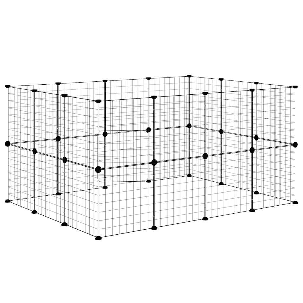 28-panels kæledyrsindhegning med låge 35x35 cm stål sort