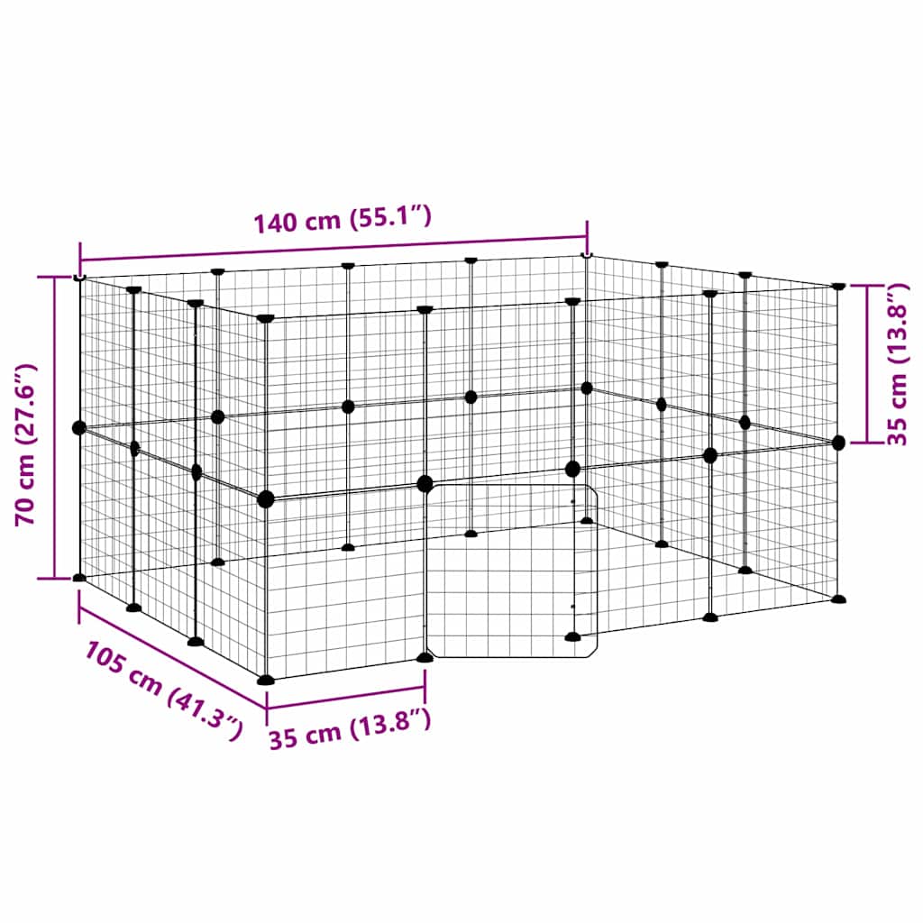 28-panels kæledyrsindhegning med låge 35x35 cm stål sort