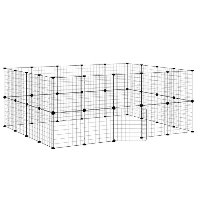 36-panels kæledyrsindhegning med låge 35x35 cm stål sort