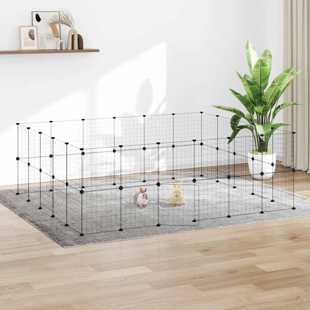 44-panels kæledyrsindhegning med låge 35 × 35 cm - stål, sort