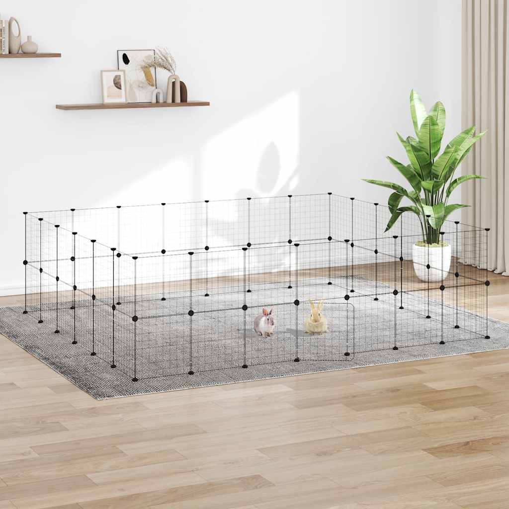 vidaXL 52-panels kæledyrsindhegning med låge 35x35 cm stål sort