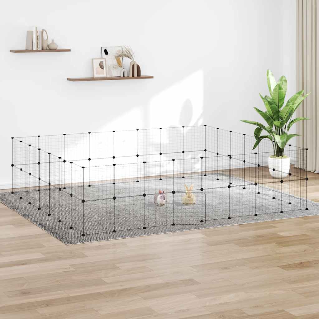 vidaXL 60-panels kæledyrsindhegning med låge 35x35 cm stål sort