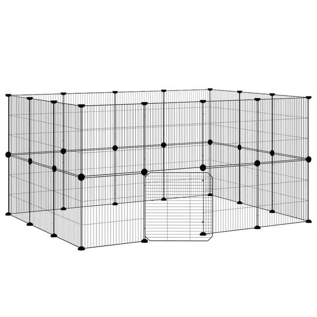 28-panels kæledyrsindhegning med låge 35x35 cm stål sort