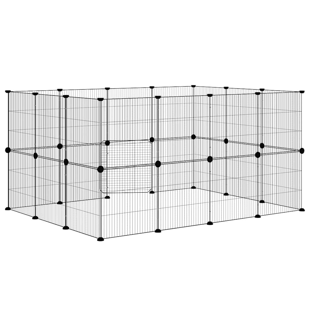 28-panels kæledyrsindhegning med låge 35x35 cm stål sort