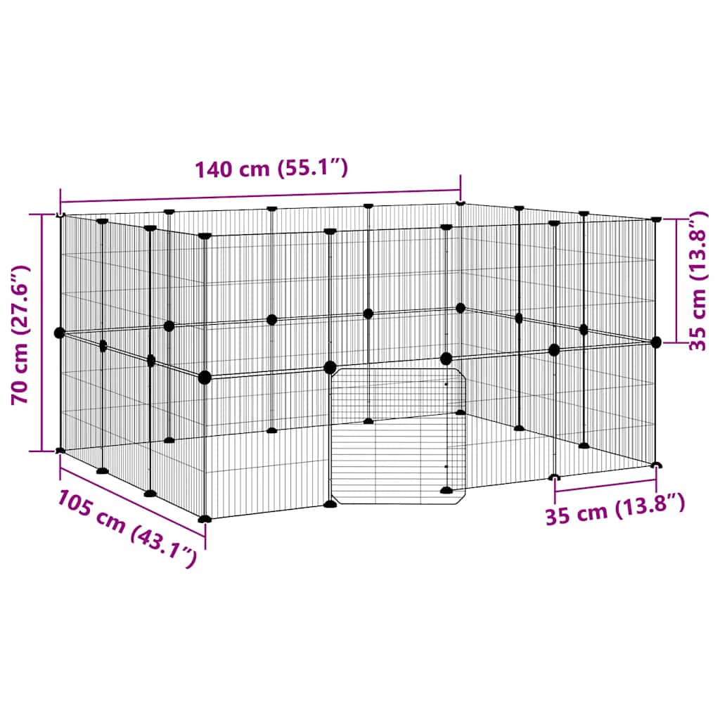 28-panels kæledyrsindhegning med låge 35x35 cm stål sort