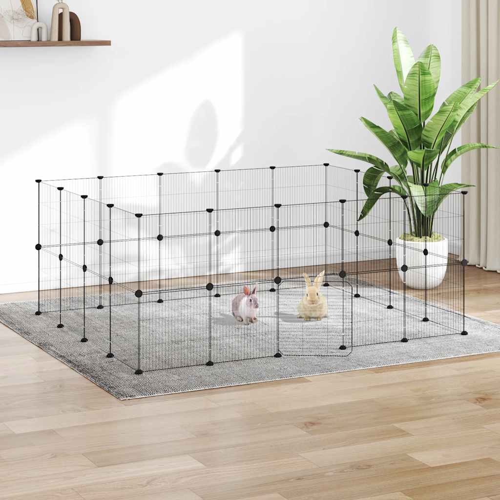 36-panels kæledyrsindhegning med låge 35 × 35 cm - stål, sort
