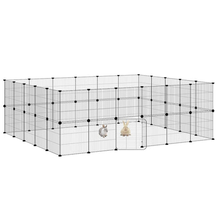 44-panels kæledyrsindhegning med låge 35x35 cm stål sort