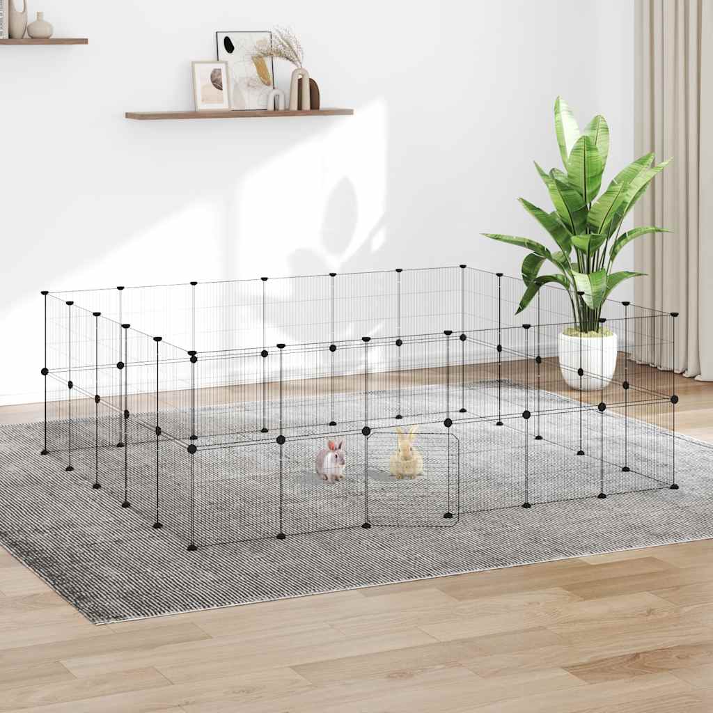 44-panels kæledyrsindhegning med låge 35×35 cm - stål, sort