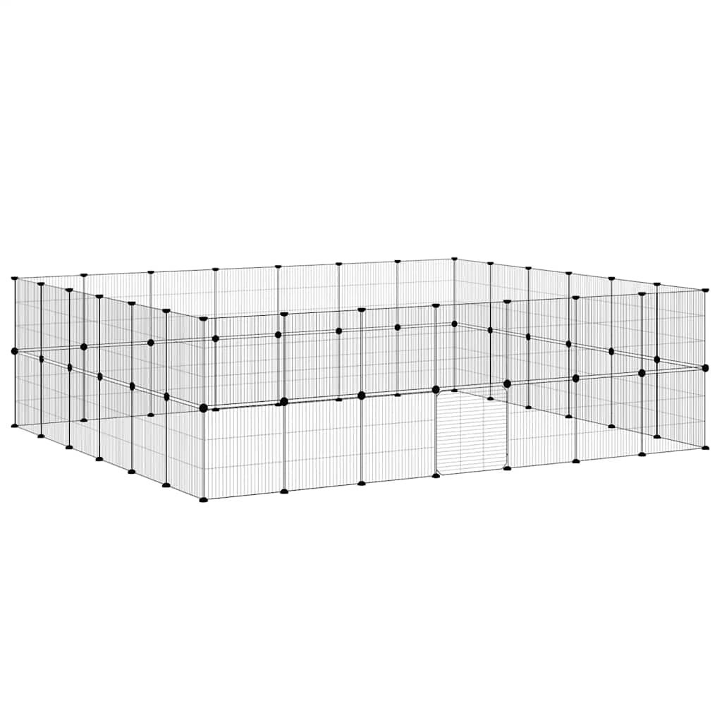 52-panels kæledyrsindhegning med låge 35x35 cm stål sort
