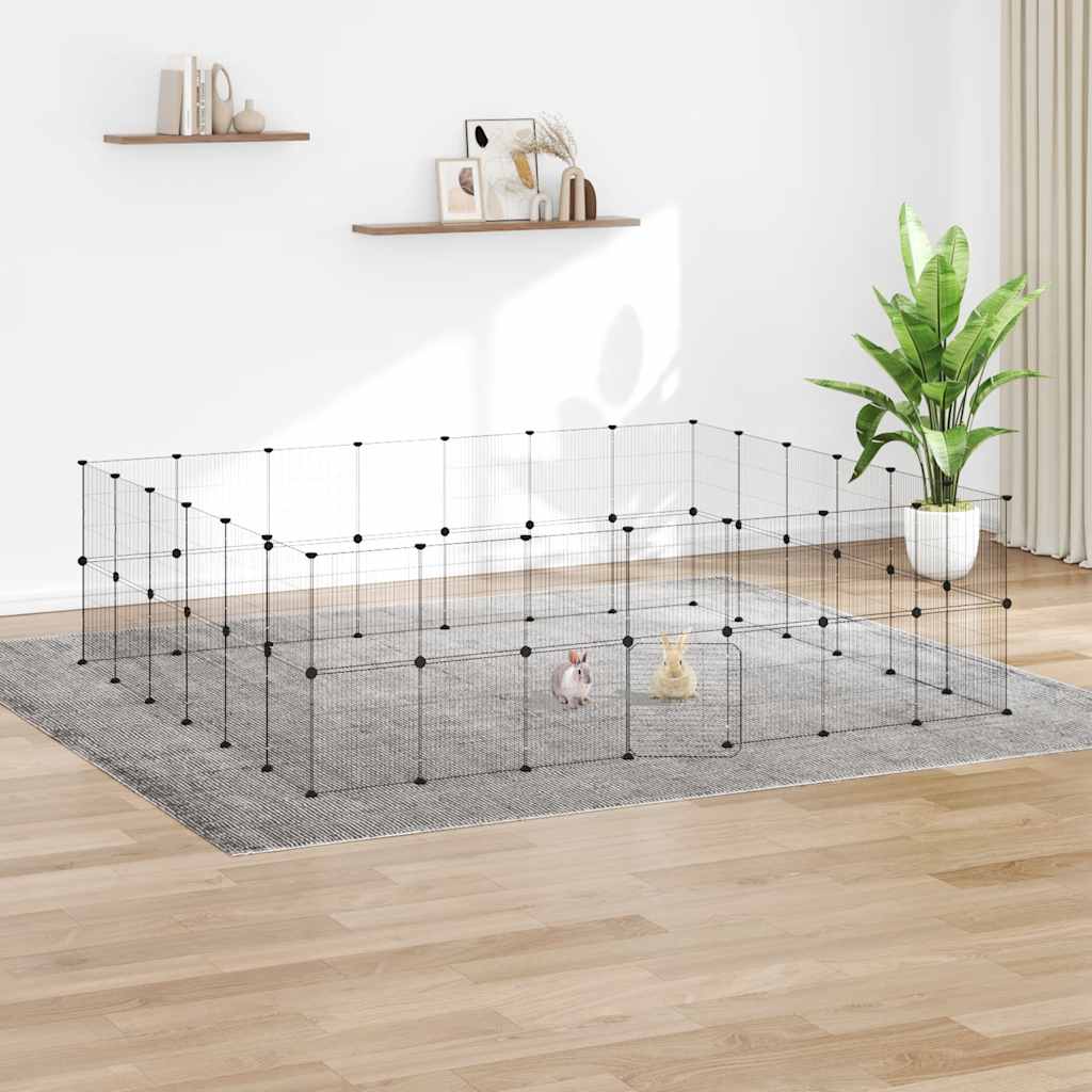 52-panels kæledyrsindhegning med låge - stål, sort, 35 × 35 cm