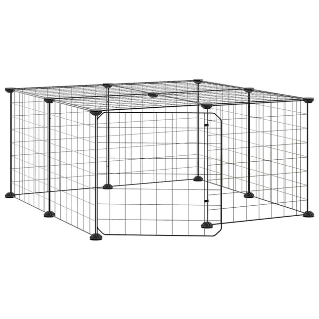 12-panels kæledyrsindhegning med låge 70x70x35 cm stål sort