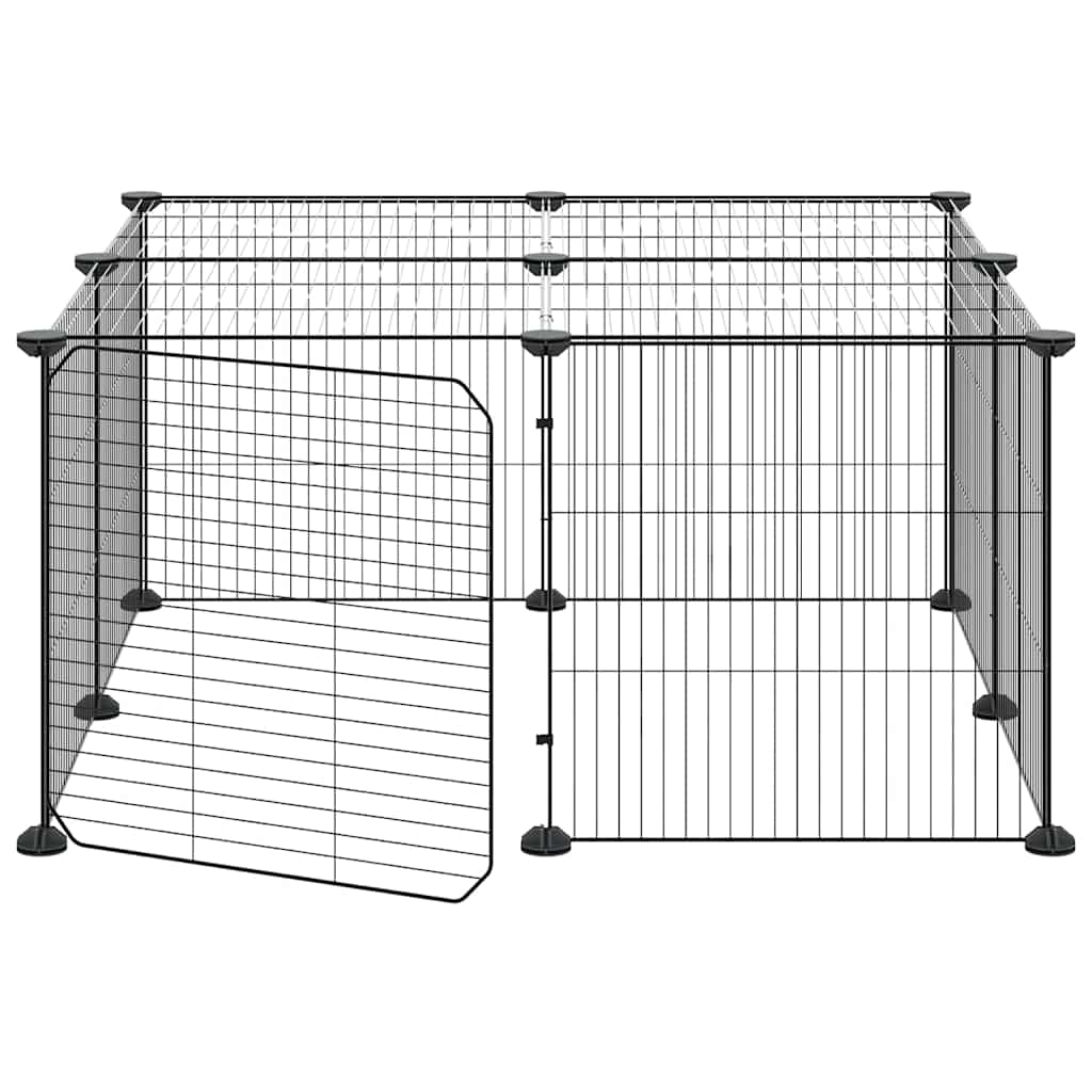 12-panels kæledyrsindhegning med låge 35x35 cm stål sort
