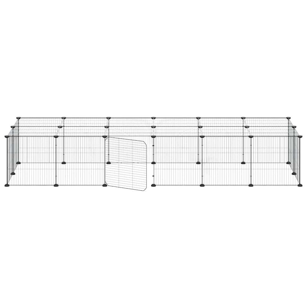 28-panels kæledyrsindhegning med låge 35x35 cm stål sort