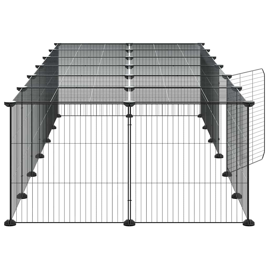 28-panels kæledyrsindhegning med låge 35x35 cm stål sort