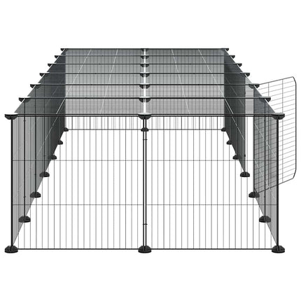 28-panels kæledyrsindhegning med låge 35x35 cm stål sort