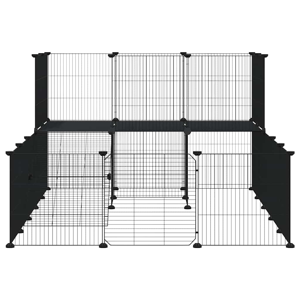 36-panels kæledyrsindhegning med låge 35x35 cm stål sort