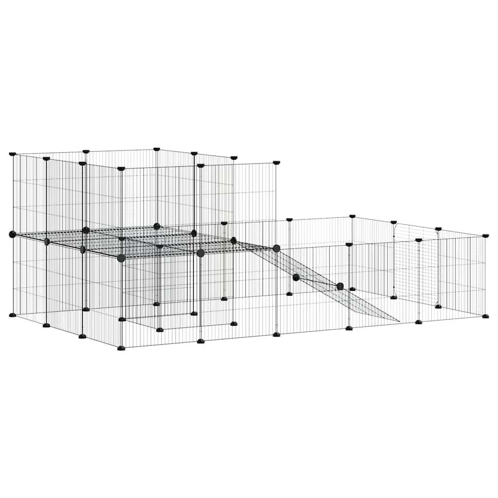 36-panels kæledyrsindhegning med låge 35x35 cm stål sort