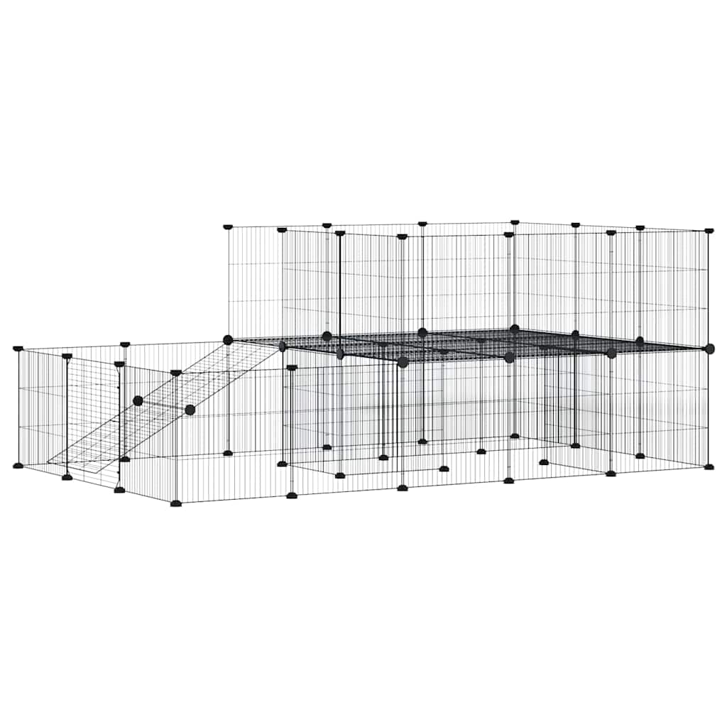 44-panels kæledyrsindhegning med låge 35x35 cm stål sort