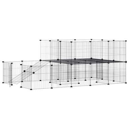 44-panels kæledyrsindhegning med låge 35x35 cm stål sort