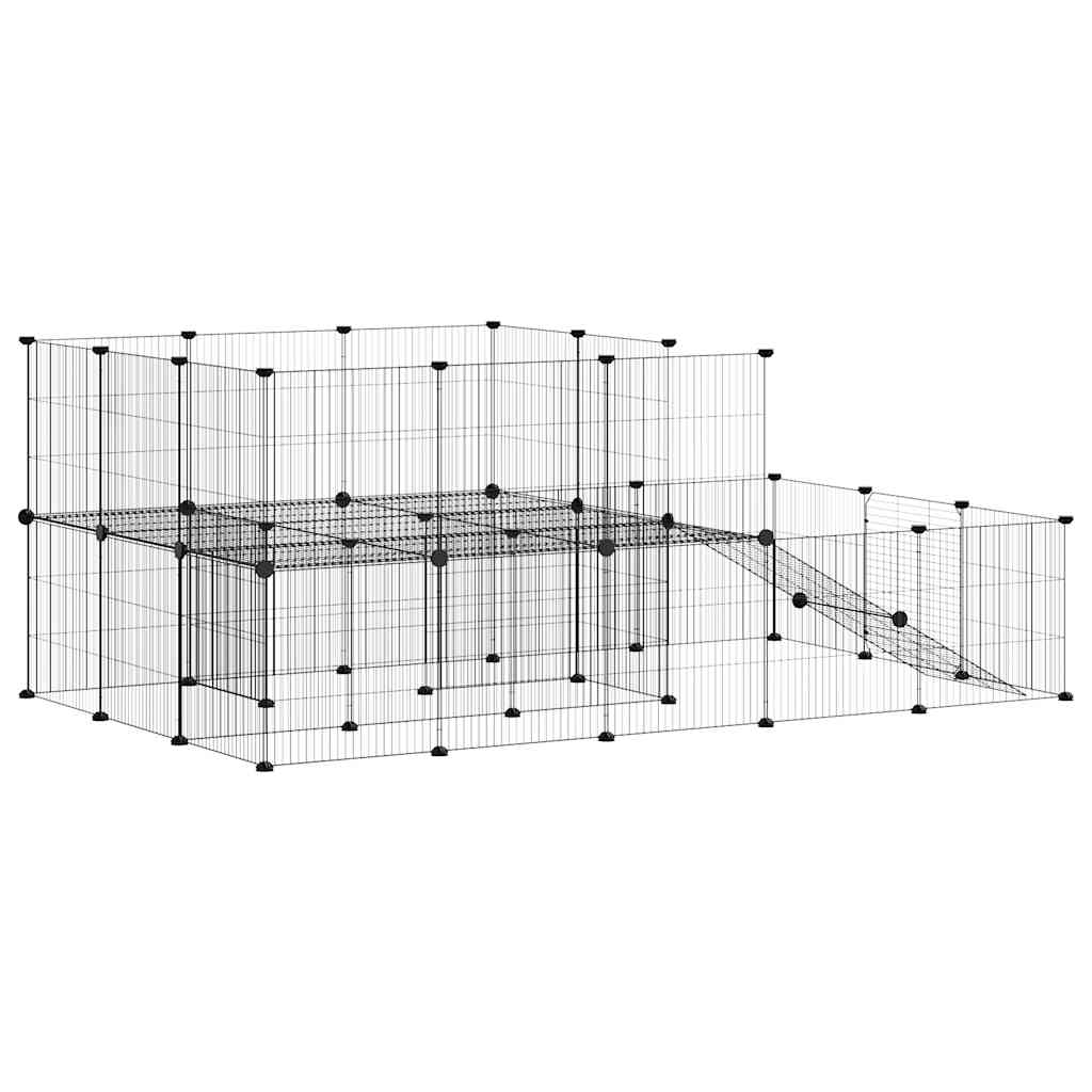 44-panels kæledyrsindhegning med låge 35x35 cm stål sort