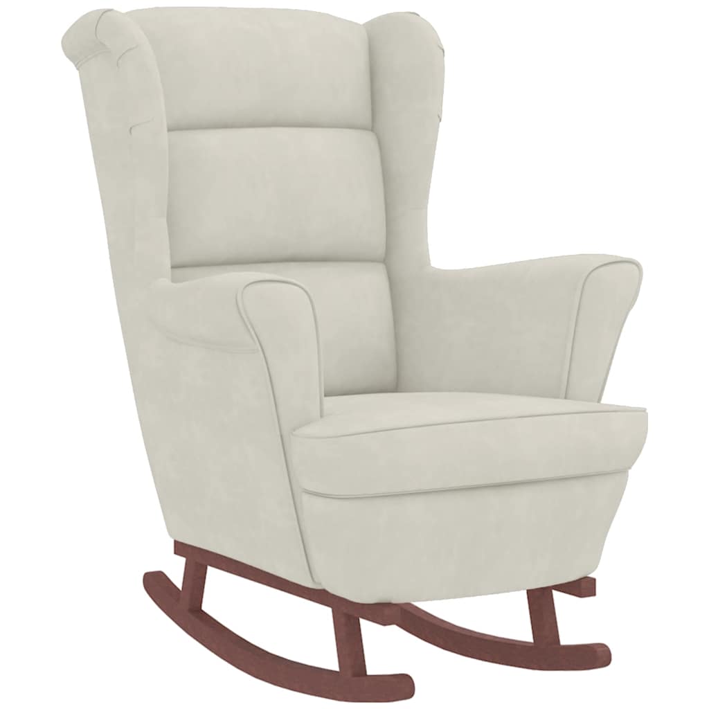 gyngestol med ryglæn cremefarvet fløjl og massivt træ