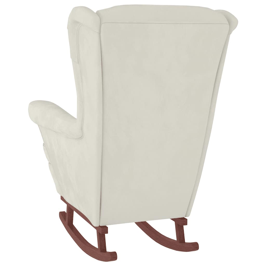 gyngestol med ryglæn cremefarvet fløjl og massivt træ