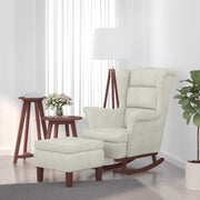 gyngestol med ryglæn cremefarvet fløjl og massivt træ