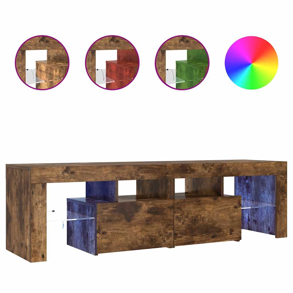 tv-bord med LED-lys 140x36,5x40 cm røget egetræsfarve