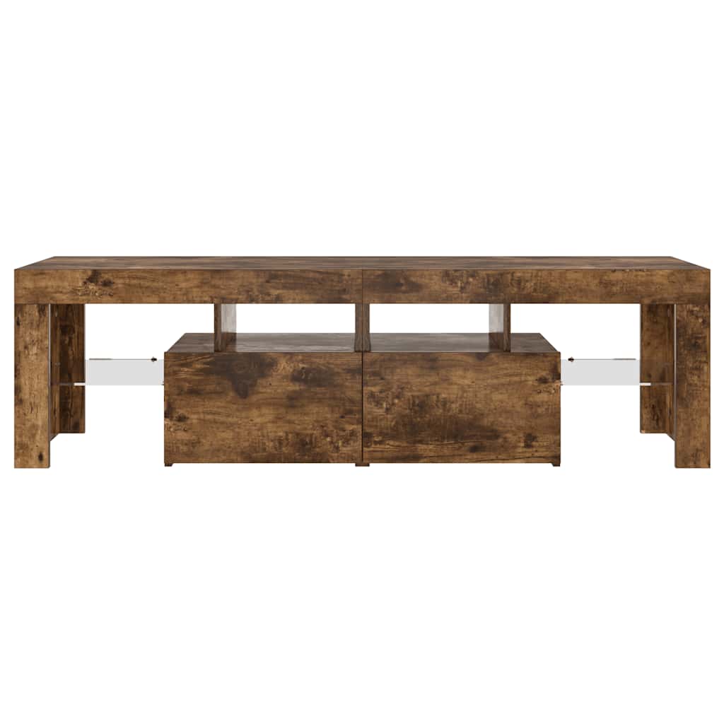 tv-bord med LED-lys 140x36,5x40 cm røget egetræsfarve