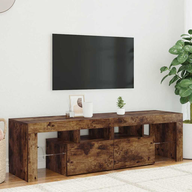 tv-bord med LED-lys 140x36,5x40 cm røget egetræsfarve