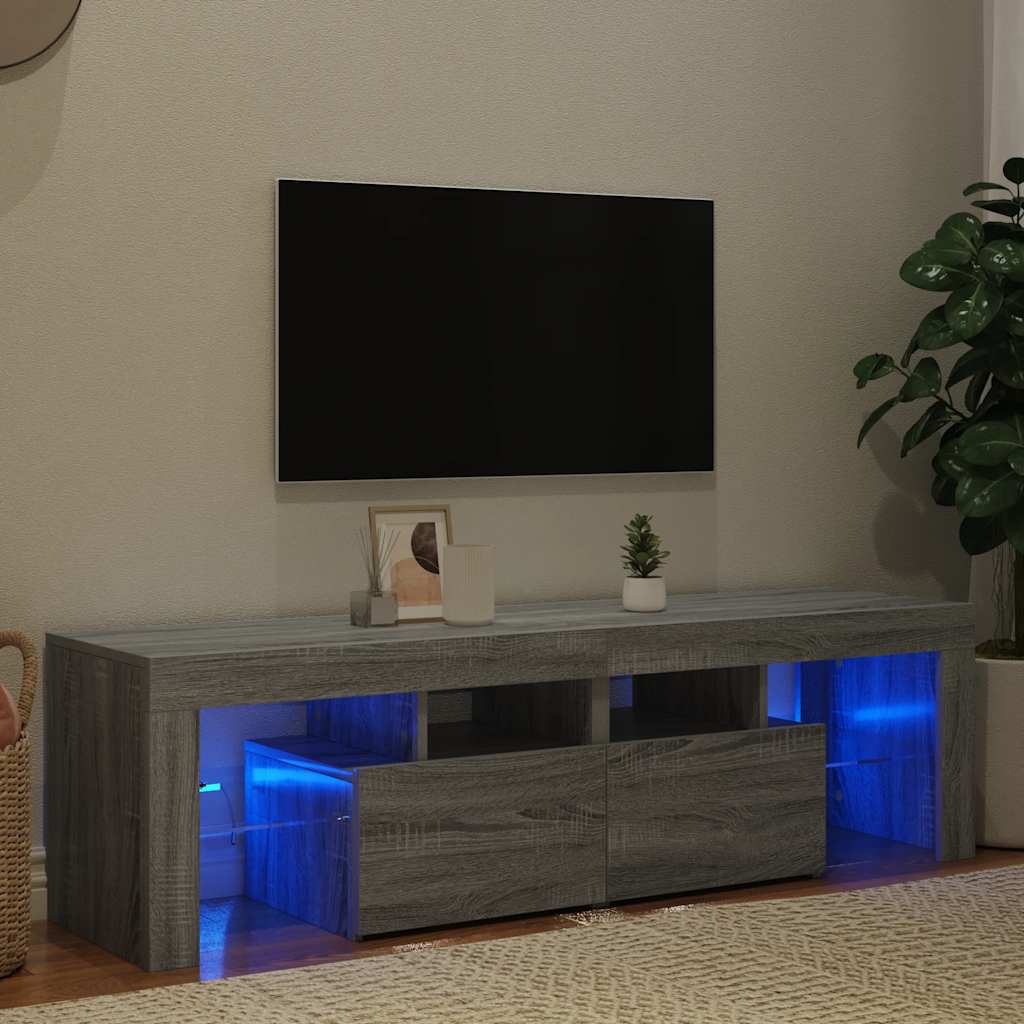 tv-bord med LED-lys 140x36,5x40 cm grå sonoma-eg