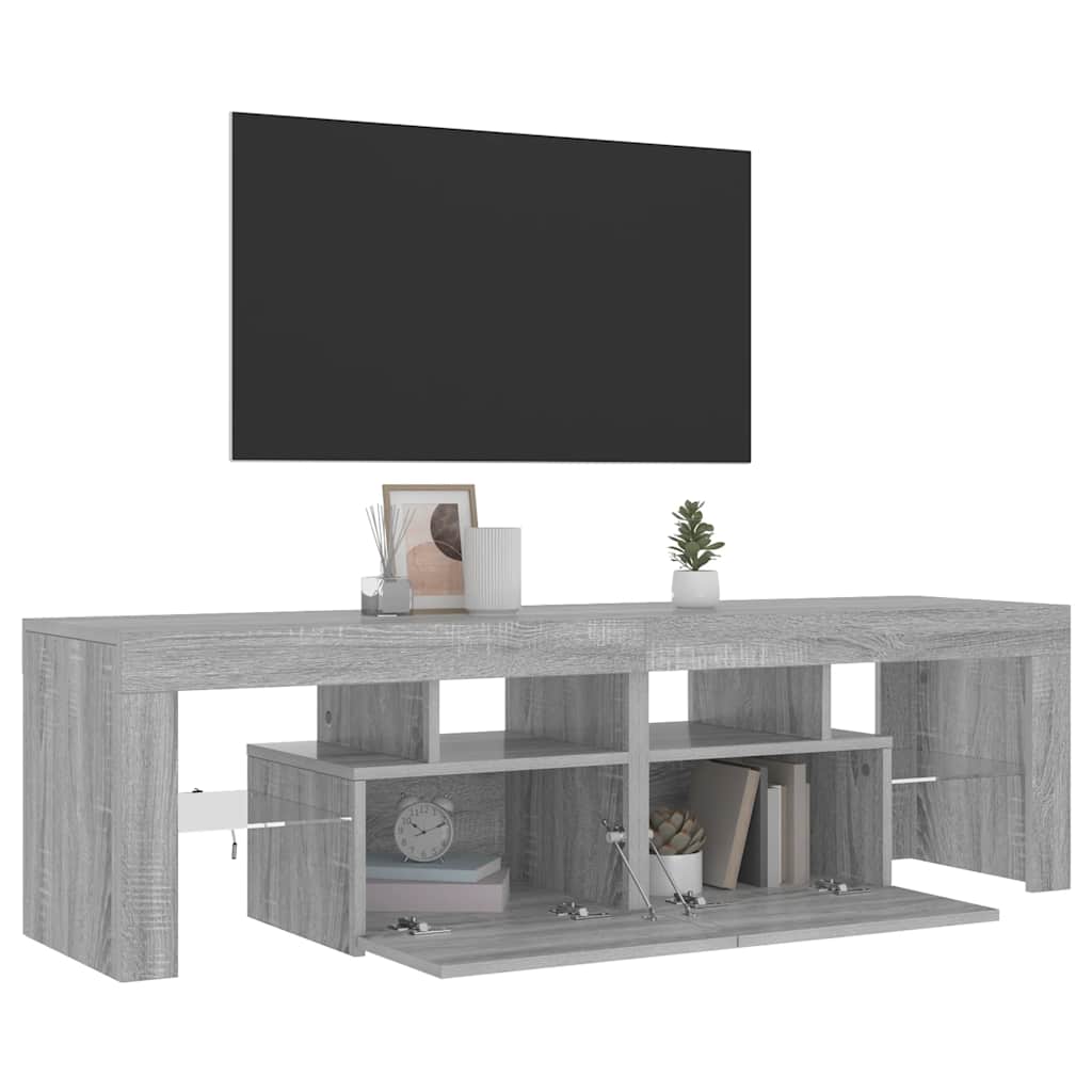 tv-bord med LED-lys 140x36,5x40 cm grå sonoma-eg
